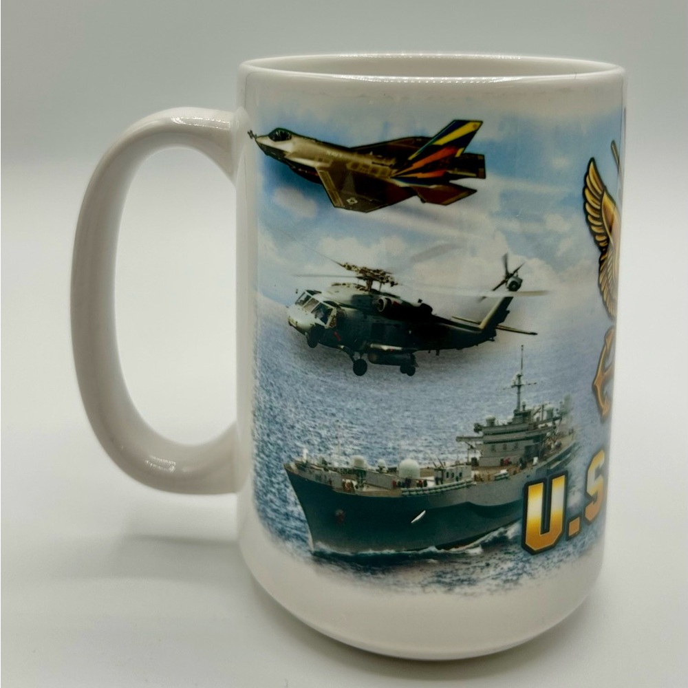 Vintage States Navy Coffee Mug Ceramic Cuppa White Multicolor 12 oz